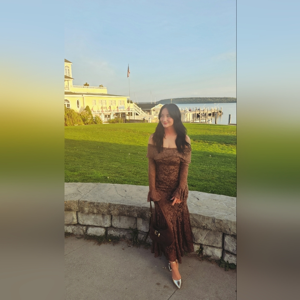 Fortunate One Brown Lace Long Sleeve Dress